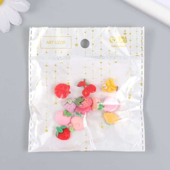 Декор для творчества пластик Декор для творчества пластик "Фруктово-ягодное ассорти" набор 12 шт 1,5х1,2 см