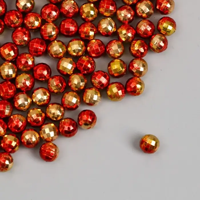 Декор для творчества пластик "Шарик с гранями. Золотисто-красный" набор 30 гр d=0,6 см