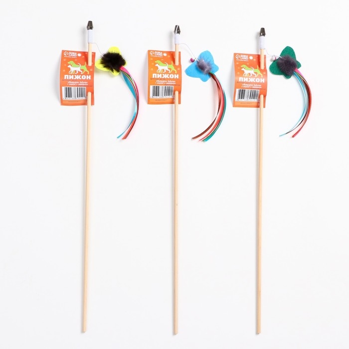 Дразнилка - удочка  Дразнилка - удочка "Фетровая бабочка с норкой и лентами" на деревянной палочке, микс цветов