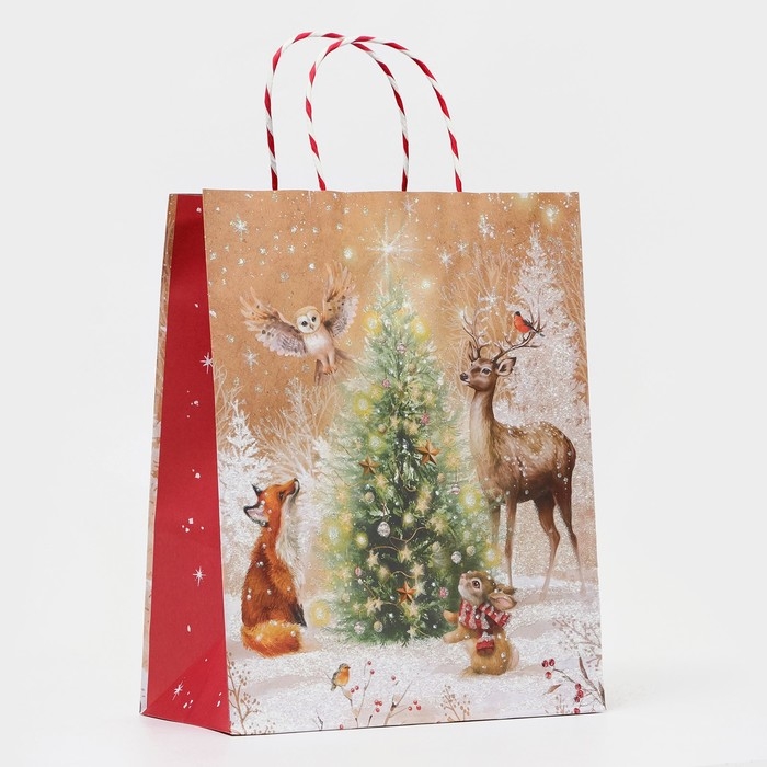 Новый год. Пакет бумажный подарочный новогодний крафт Новый год. Пакет бумажный подарочный новогодний крафт "Новогоднее чудо" 18 х 22,3 х 10 см.