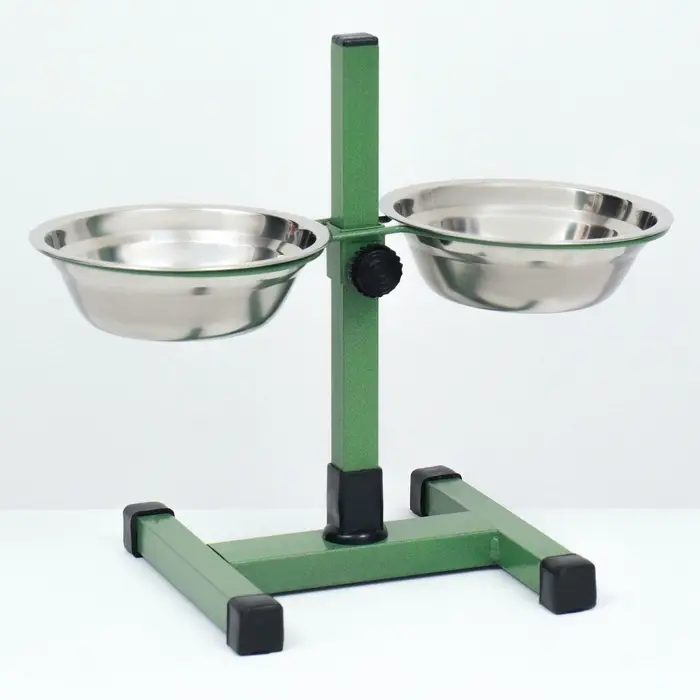 Подставка с мисками, 2&times;500 мл, высота 30 см, разборная, зелёная