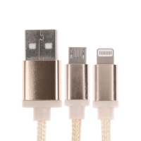 Кабель 2 в 1 Luazon, microUSB/Lightning - USB, 1 А, в виде брелка, золотистый