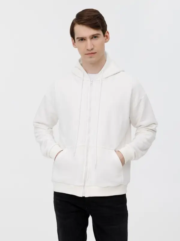 Толстовка унисекс оверсайз на молнии Zippy Terry, белая, размер XS/S Толстовка унисекс оверсайз на молнии Zippy Terry, белая, размер XS/S