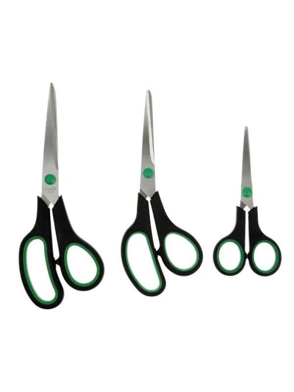 Ножницы канцелярские, набор, 3 штуки: 14 см, 19.5 см, 21 см