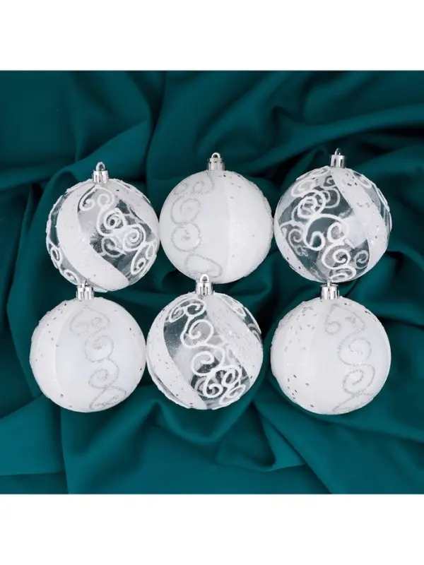 Ёлочные игрушки &laquo;Ажурные завитки&raquo;, шары новогодние, набор 6 шт., d=8 см, белый