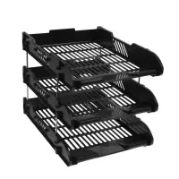 Набор лотков для бумаг, 3 штуки, горизонтальные, на металлических стержнях, чёрные