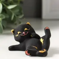 Фигурка керамика &laquo;Котик с лапкой&raquo;, 7 см, чёрный