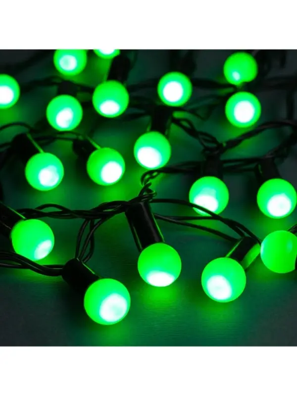 Гирлянда &laquo;Нить&raquo; 10 м с насадками &laquo;Шарики 1.5 см&raquo;, IP44, тёмная нить, 100 LED, свечение зелёное, 8 режимов, 220 В