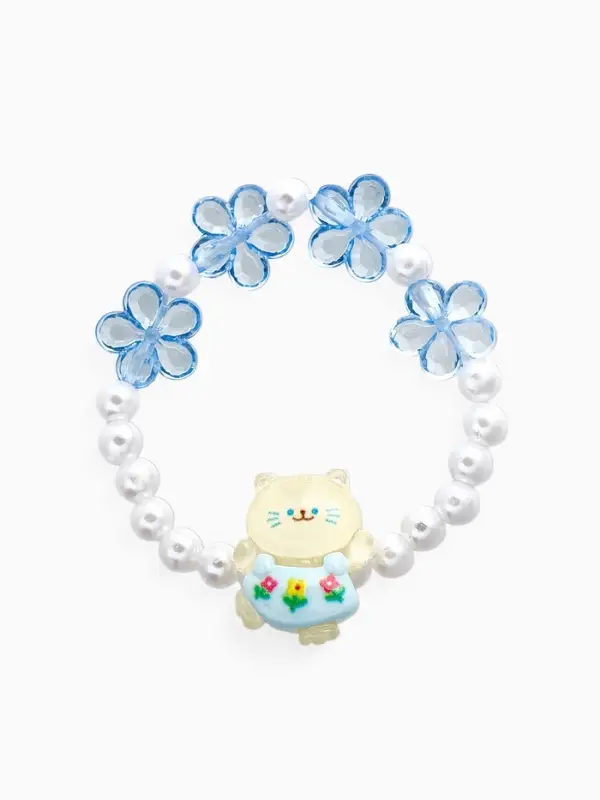 Браслет детский &laquo;Выбражулька. Котик, цветы и жемчуг&raquo;, d=6 см, белый, голубой
