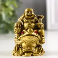 Нэцкэ фигурка &laquo;Хотей на жабе&raquo;, под бронзу