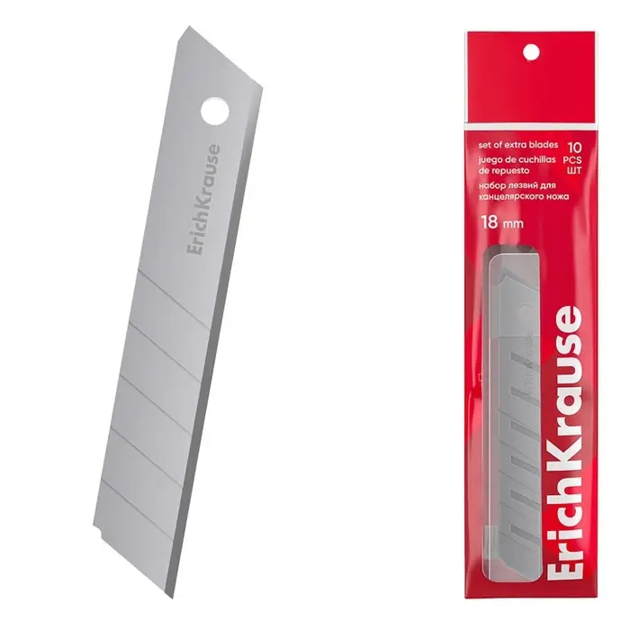 Лезвия для канцелярского ножа ErichKrause, 18 мм, 10 штук, в пластиковом контейнере