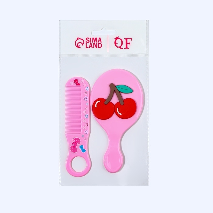 Набор с зеркалом и расчёской «Вишня», 12 × 6,1 см, цвет розовый Набор с зеркалом и расчёской «Вишня», 12 × 6,1 см, цвет розовый