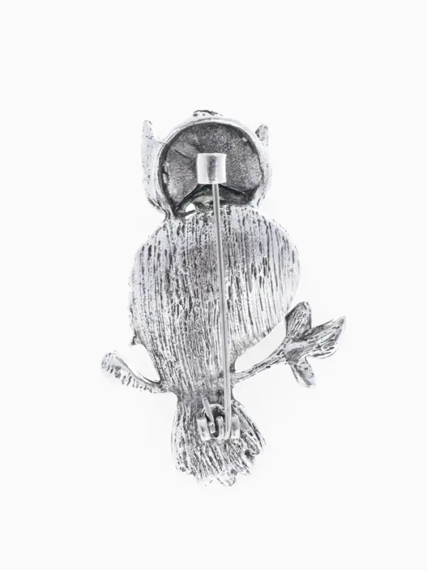 Брошь &laquo;Сова&raquo;, зелёная в чернёном серебре