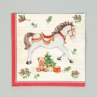 Салфетки бумажные трёхслойные «Новогодняя лошадка. кремовый фон», 24х24, 25 шт