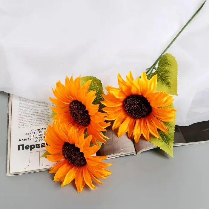 Цветы искусственные &laquo;Подсолнух галант&raquo;, h=60 см, d=12 см, оранжевые