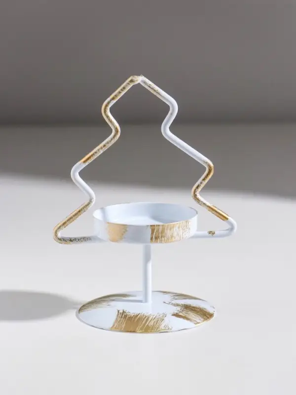 Подсвечник металл на 1 свечу  Подсвечник металл на 1 свечу "Ёлочка" белый с патиной d=5 см 7х7х12,5 см