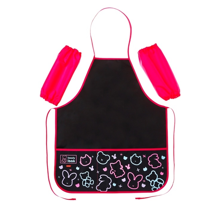 Фартук для труда + нарукавники, 535 х 445 мм, Hatber Фартук для труда + нарукавники, 535 х 445 мм, Hatber "Мой мишка" 2 кармана чёрный/зелёный NFn_35105