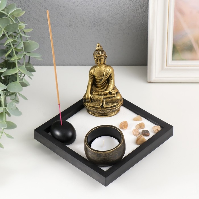 Сад камней Дзен  Сад камней Дзен "Будда" песок+камни+подсвечник+подставка 3х12,5х12,5 см