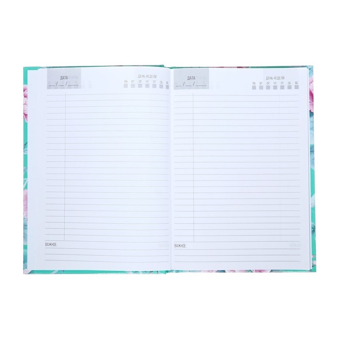 Ежедневник недатированный А5, 80 листов, твёрдая обложка, глянцевая ламинация, "МЯТНЫЕ ЦВЕТЫ", блок офсет