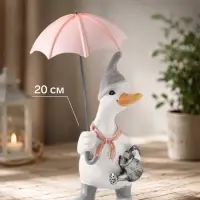 Фигурка декоративная &laquo;Утка с лейкой под зонтом&raquo;, полистоун, 11&times;12&times;20 см