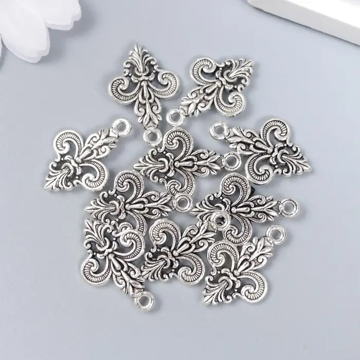 Металлический элемент, декоративная подвеска «Арт Узор. Дамаск», серебро, 2.3×1.5 см