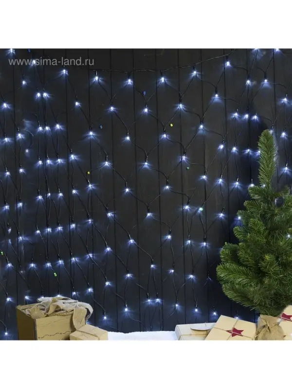 Гирлянда &laquo;Сеть&raquo; 2&times;1.5 м, IP44, УМС, тёмная нить, 192 LED, свечение белое, 220 В