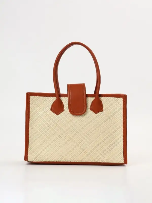 Сумка плетёная на застёжке из пандана, 30&times;10&times;35 см, бежево-коричневая