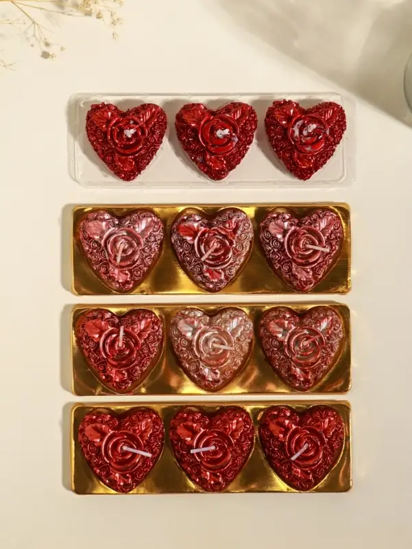 Набор свечей декоративных &laquo;Сердце с розой&raquo;, 3 шт., 5&times;2.5 см, красный