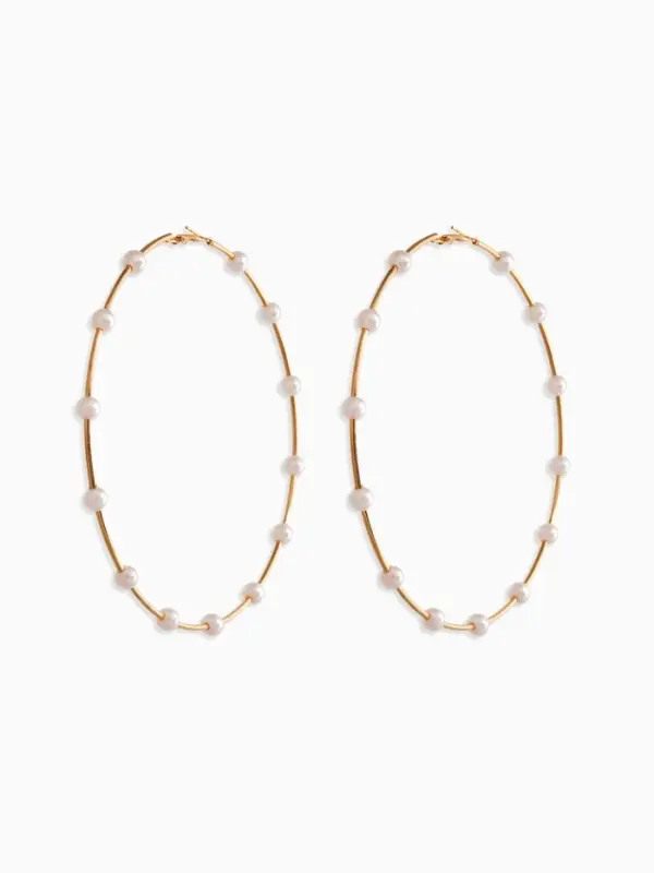 Серьги-кольца &laquo;Жемчуг&raquo;, d=10 см, №6, белые в золоте