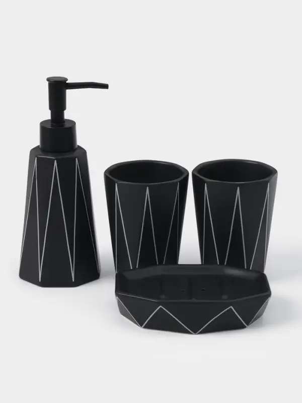 Аксессуары для ванной &laquo;Локо&raquo;, 4 предмета, дозатор для мыла 280 мл, мыльница, 2 стакана 250 мл, чёрные