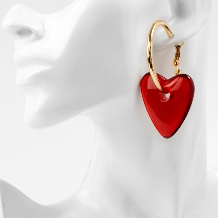 Серьги-кольца «Сердца» красный в золоте Серьги-кольца «Сердца» красный в золоте