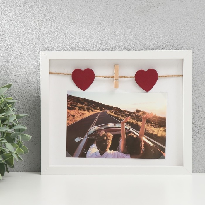 Фоторамка дерево с прищепками 10х15 см Фоторамка дерево с прищепками 10х15 см "Два сердца" белая 2х22,5х18,5 см