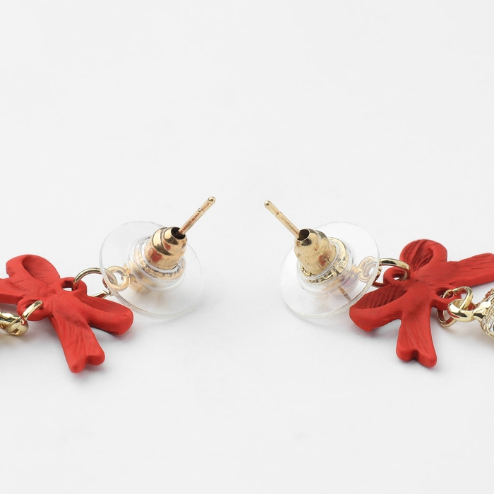 Новый год! Серьги «Новогодние» бантик, цвет бело-красный в золоте Новый год! Серьги «Новогодние» бантик, цвет бело-красный в золоте