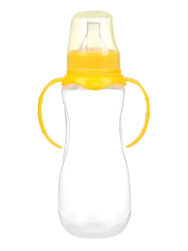 Бутылочка для кормления M&B, классическое горло, с ручками, от 3 мес., 250 мл., жёлтый МИКС