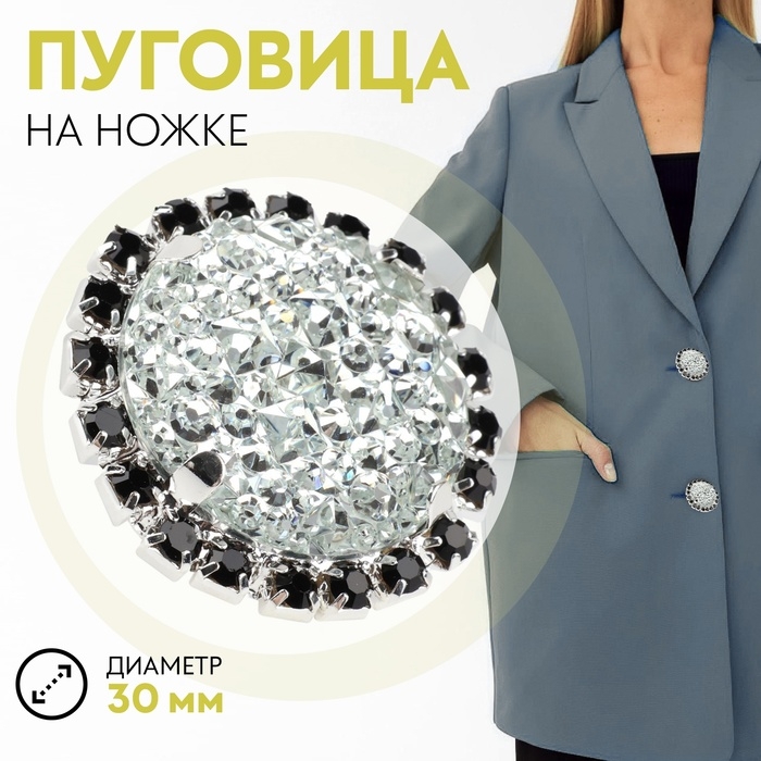 Пуговица декоративная, d = 30 мм, цвет серебряный/чёрный Пуговица декоративная, d = 30 мм, цвет серебряный/чёрный