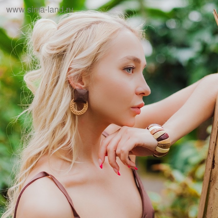 Серьги «Ваканда» кольцо в квадрате, цвет бежево-коричневый Серьги «Ваканда» кольцо в квадрате, цвет бежево-коричневый