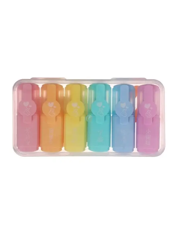 Набор маркеров текстовыделителей 6 цветов, в пластиковом пенале