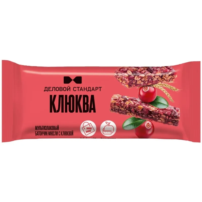 Батончик мюсли мультизлаковый Деловой Стандарт с лесной клюквой 35г 24шт/уп
