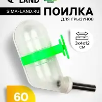 Поилка для грызунов, 60 мл, 12&times;4 см, с металлическим носиком, прозрачная, зелёное крепление