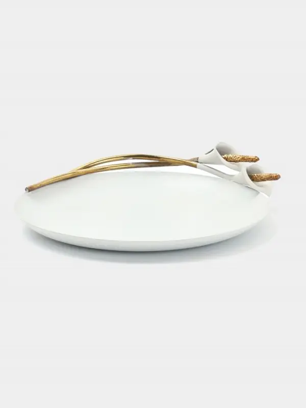 Блюдо сервировочное круглое &laquo;Белые каллы&raquo;, 21&times;21.5&times;4 см, нержавеющая сталь, белое с золотом