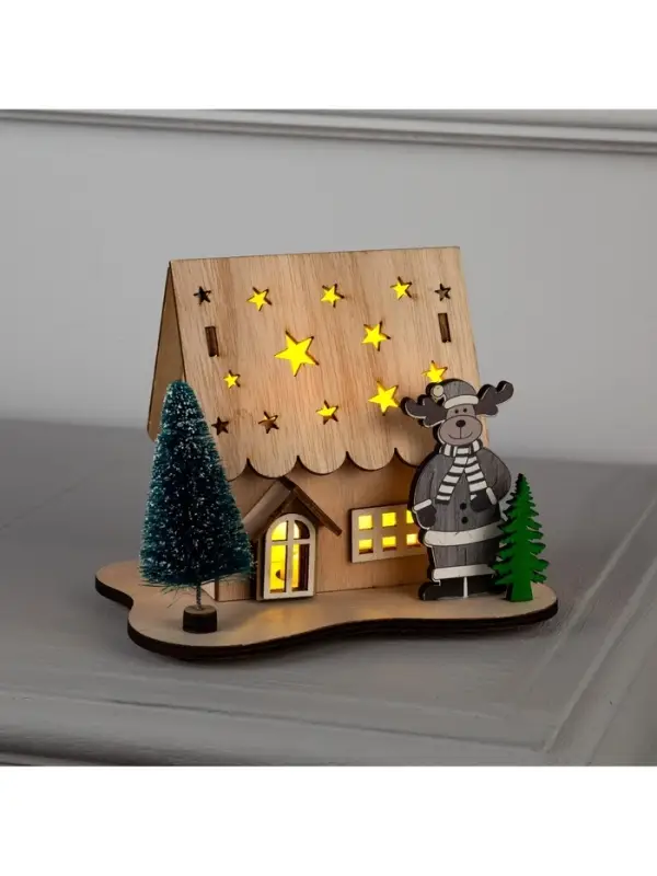 Светодиодная фигура &laquo;Дом с оленем&raquo; 11&times;15&times;3 см, дерево, от батареек LR41&times;3, свечение тёплое белое