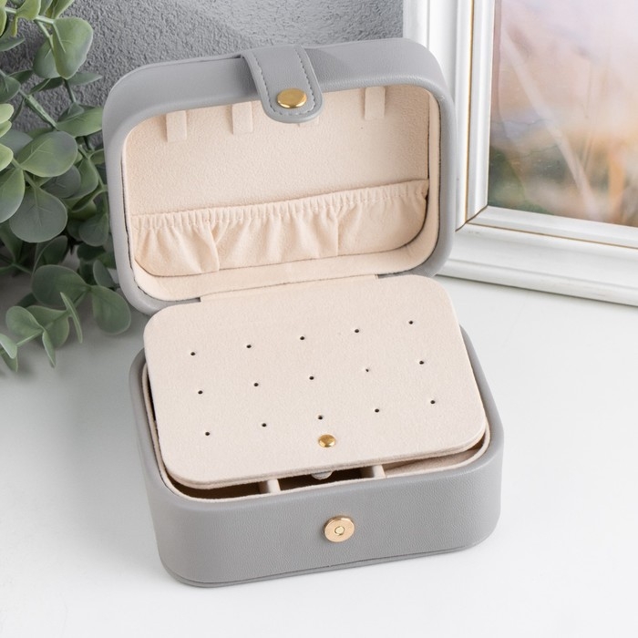 Шкатулка кожзам для украшений  Шкатулка кожзам для украшений "Стёганая матовая" серая 12х10х6,3 см