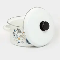 Кастрюля эмалированная, 3 л, d=20 см, с крышкой, с декором, белая