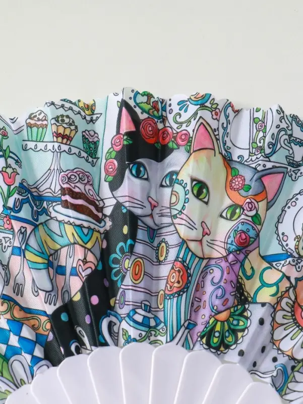 Веер пластик, текстиль Веер пластик, текстиль "Котики. Цветочная абстракция" МИКС широкие лопасти 23 см