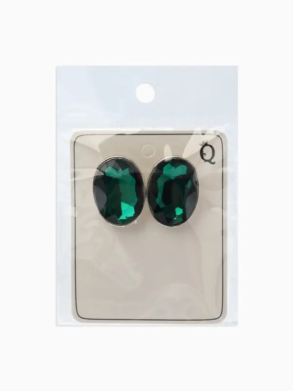 Серьги клипсы для ушей QF &laquo;Овал&raquo;, цвет серебро, зелёный