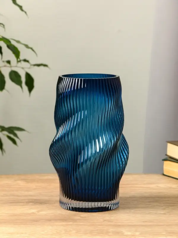 Ваза стекло настольная  Ваза стекло настольная "Ванесса" волны, 24х12 см, синий