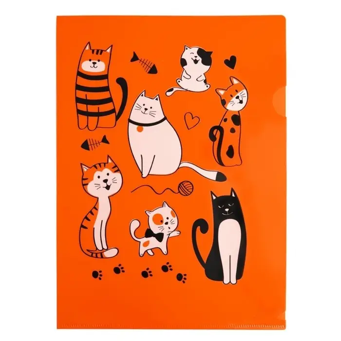 Папка-уголок А4, 180 мкм, Calligrata Папка-уголок А4, 180 мкм, Calligrata "Котики", полупрозрачная, с принтом, микс