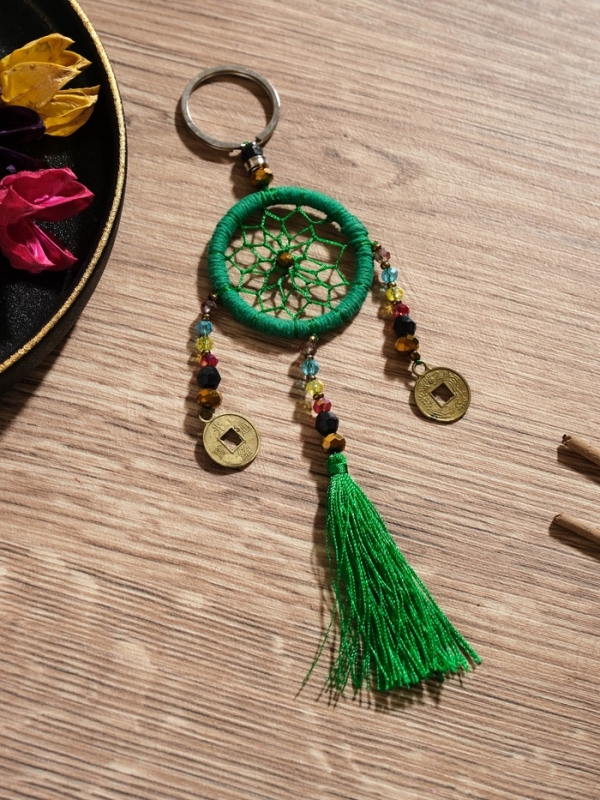Брелок Брелок "Ловец снов" 4х15 см. тёмно-зелёный
