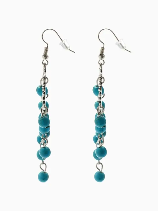 Серьги &laquo;Бирюзовый мир&raquo;, круг и 5 дорожек бусинок, голубые в чернёном серебре