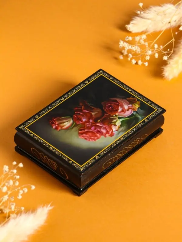 Шкатулка «Розы», 10×14 см, лаковая миниатюра
